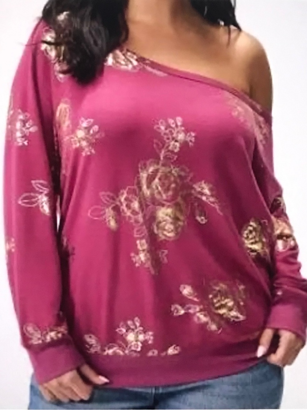 TORRID Callie Off Shoulder Sweatshirt Solo Floral Plum Women’s Plus Size 3X